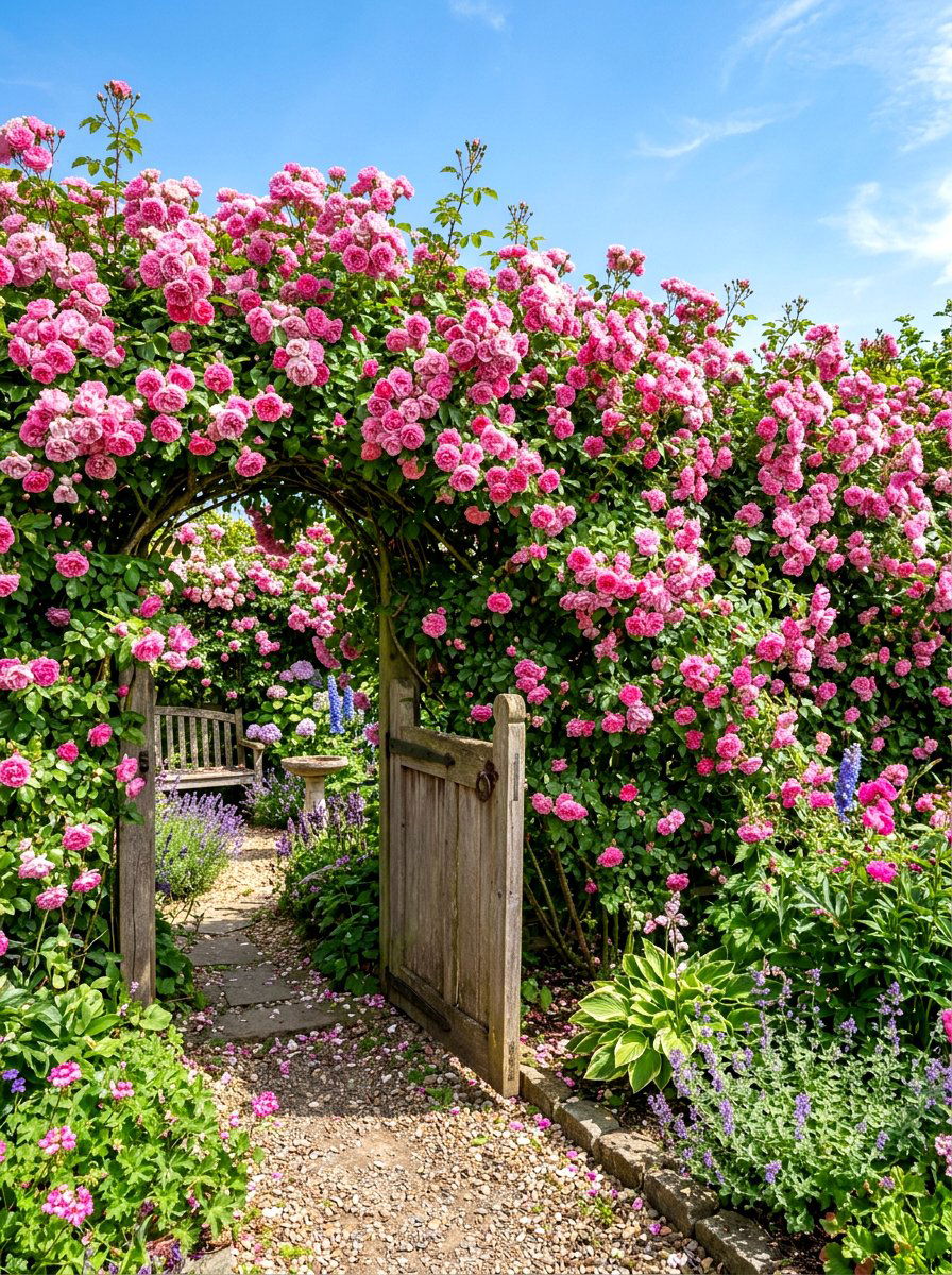 Dense flowering rose screen - 30 rose hedge ideas
