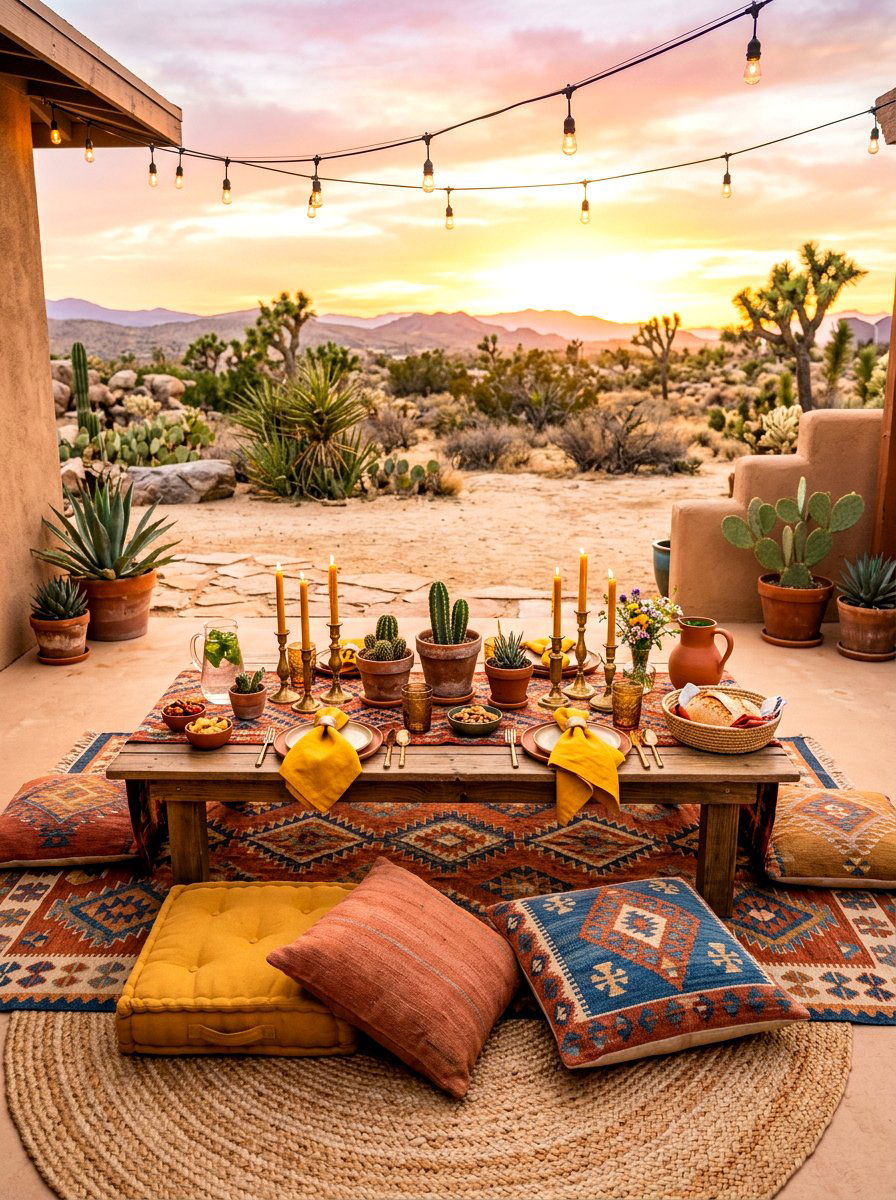 Desert Boho Picnic Table - 30 outdoor picnic table decor ideas
