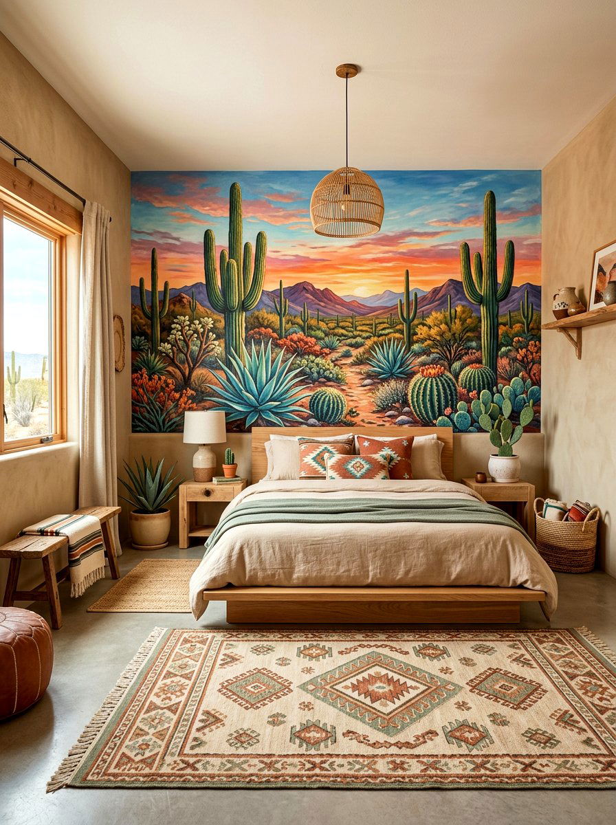 Desert Cactus Mural - 30 mural wallpaper bedroom aesthetic ideas