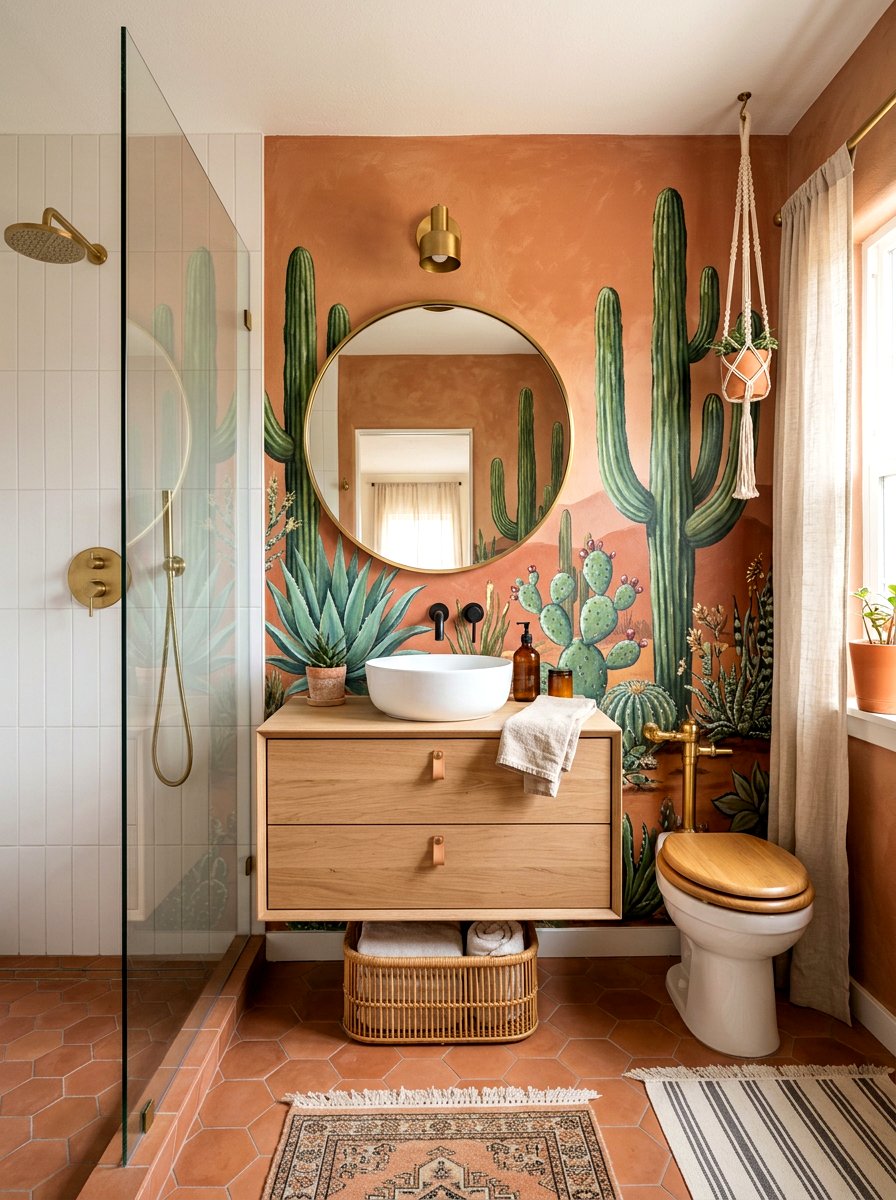 Desert Cactus Mural Bathroom - 30 murals in powder room ideas