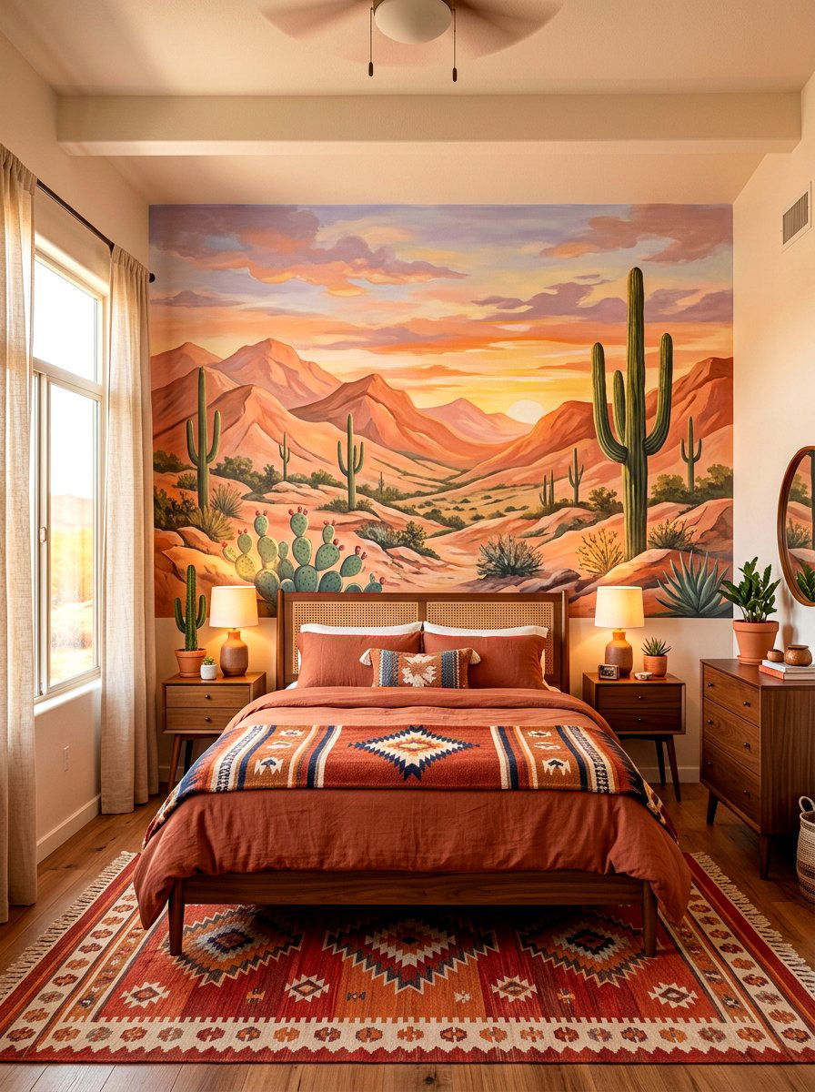 Desert Cactus Sunset Bedroom Mural - 30 mural kids bedroom ideas