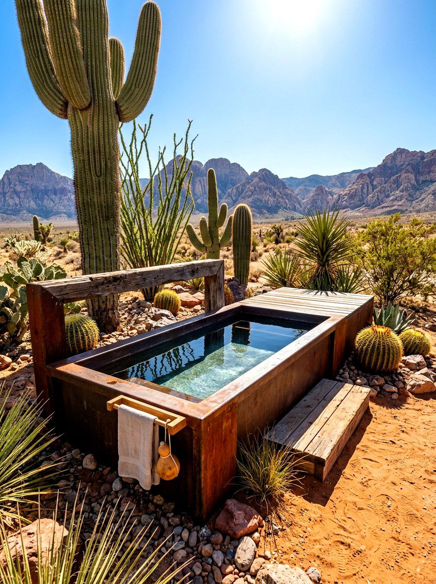 Desert Landscape Cold Plunge - 30 cold plunge patio ideas