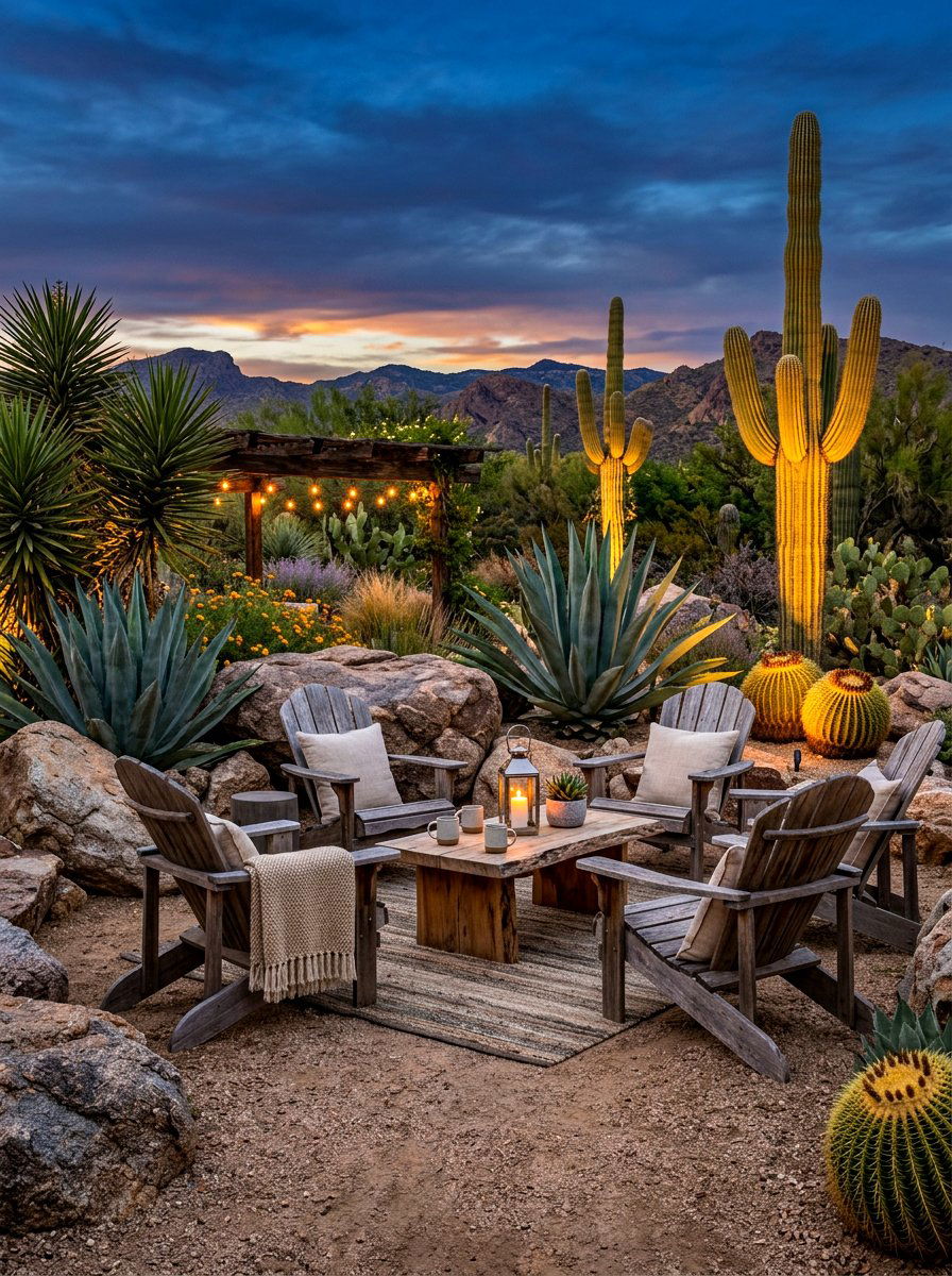 Desert Landscape Lounge - 30 evening backyard lounge ideas