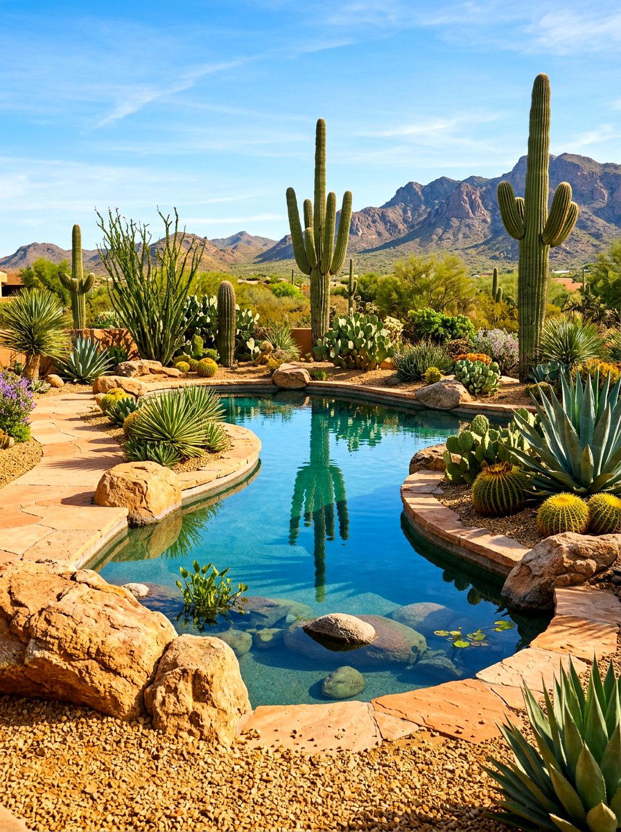 Desert Landscape Pond - 30 koi pond ideas