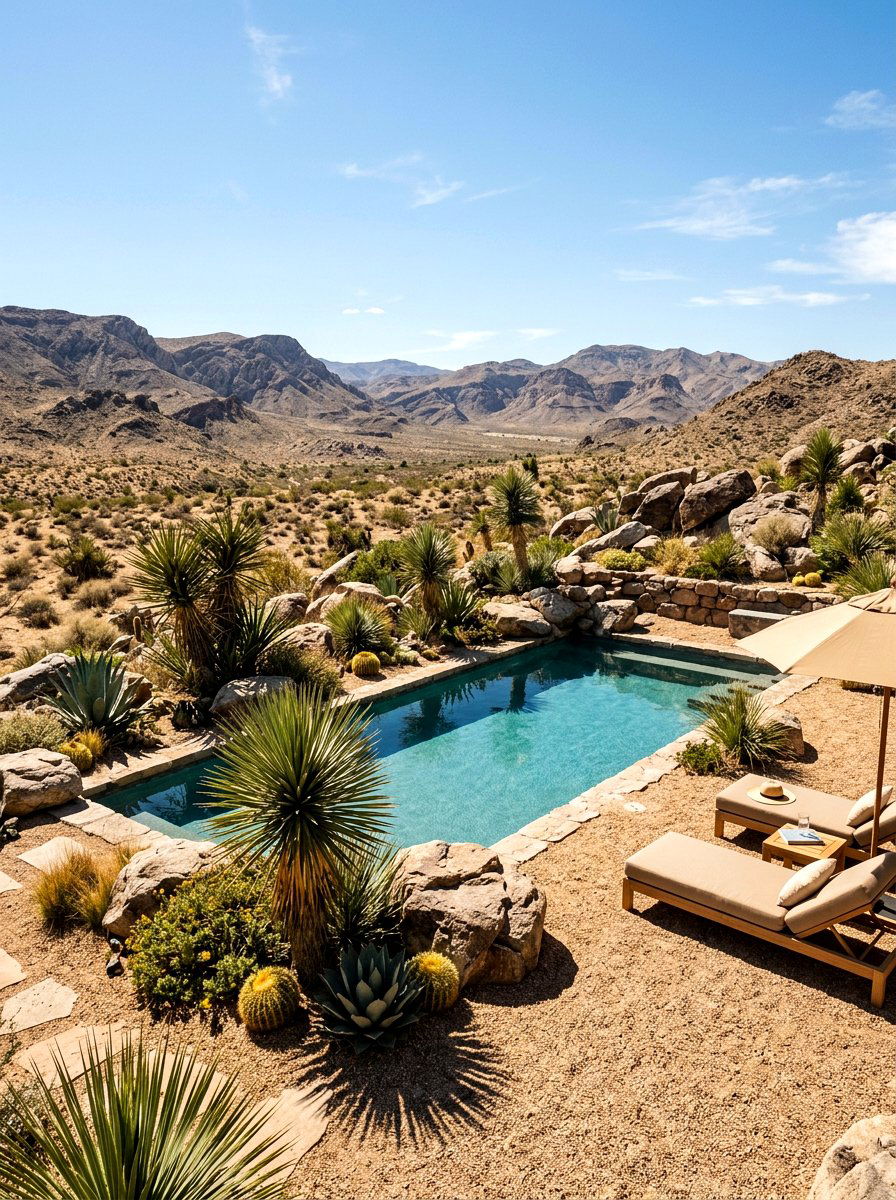 Desert Landscape Pool Surround - 30 pool lounge patio ideas