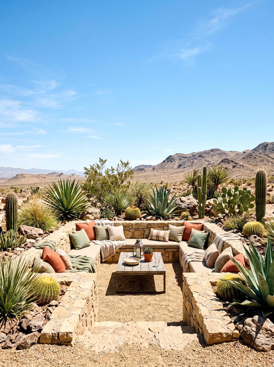 Desert Landscape Sunken Seating - 30 conversation pit patio ideas