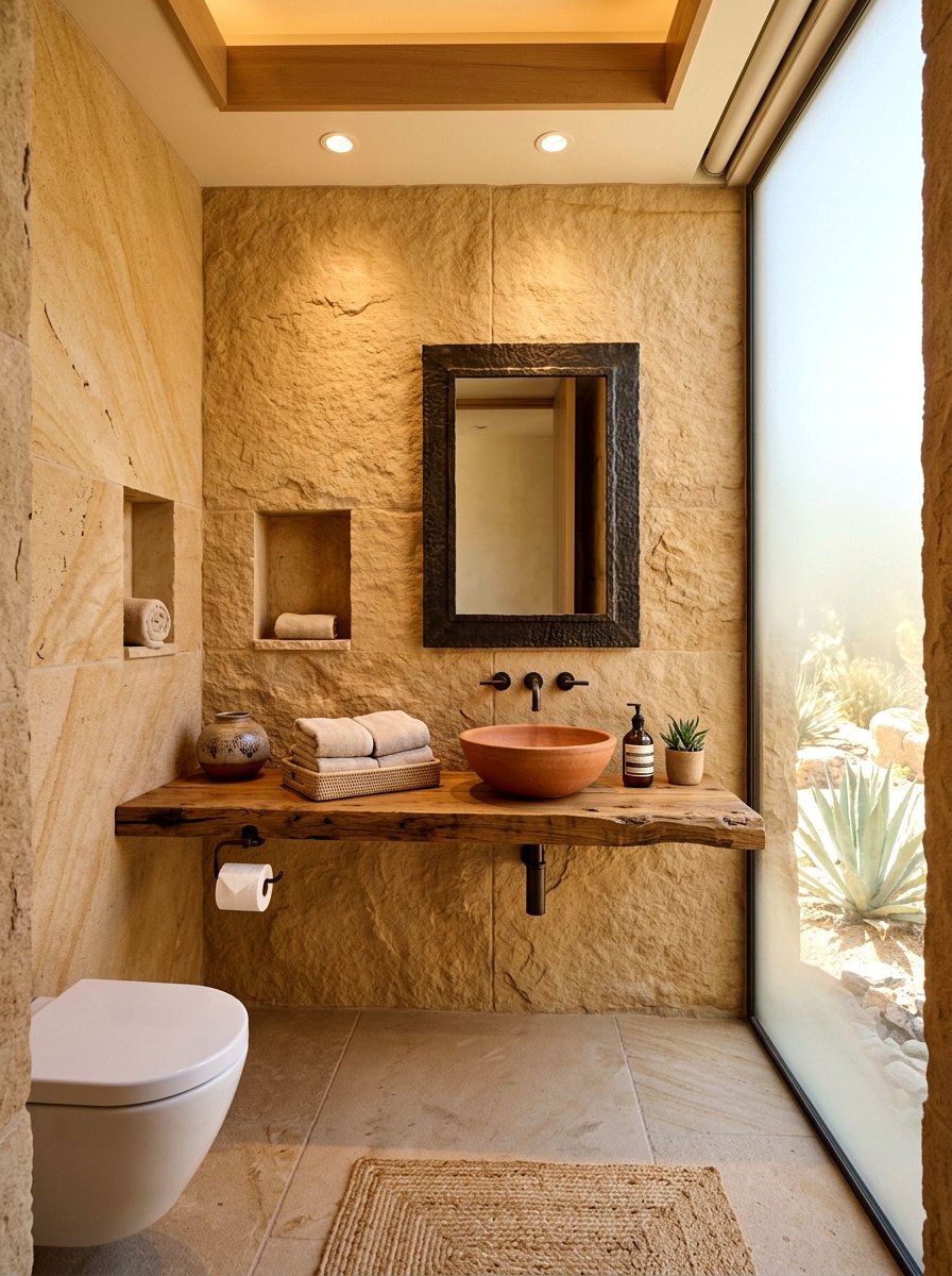 Desert Modern Powder Room - 30 sandstone powder room ideas