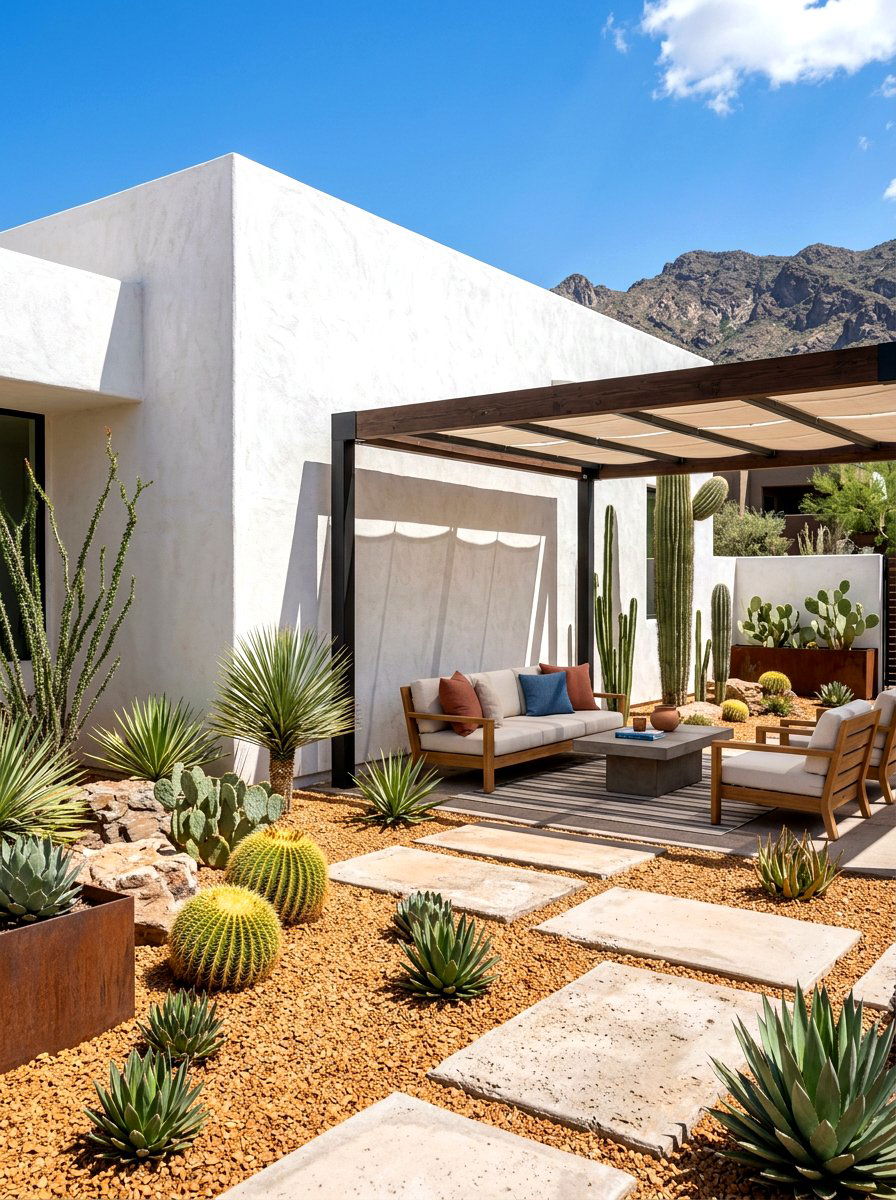 Desert Modern Stucco Wall - 30 limewashed wall backyard ideas