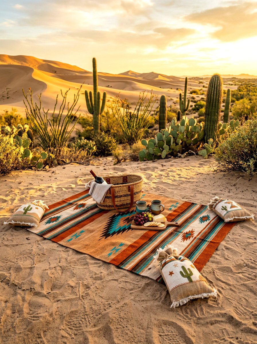 Desert Picnic With Sand Bags - 30 picnic blanket corner ideas