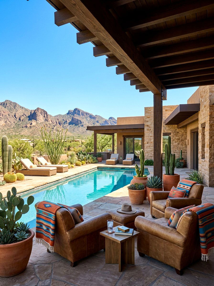 Desert Ranch Pool Lounge - 30 pool house lounge backyard ideas