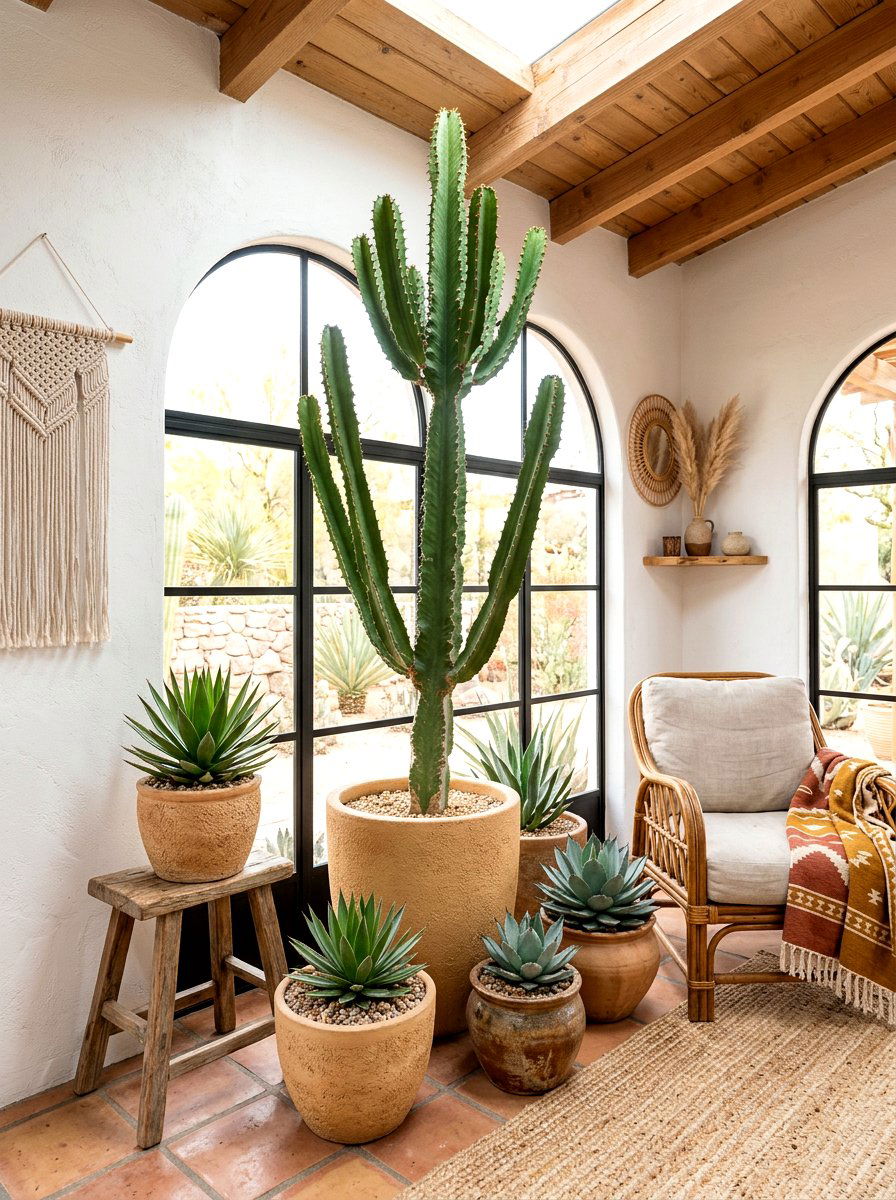 Desert Style Cactus Corner - 30 corner plant living room ideas