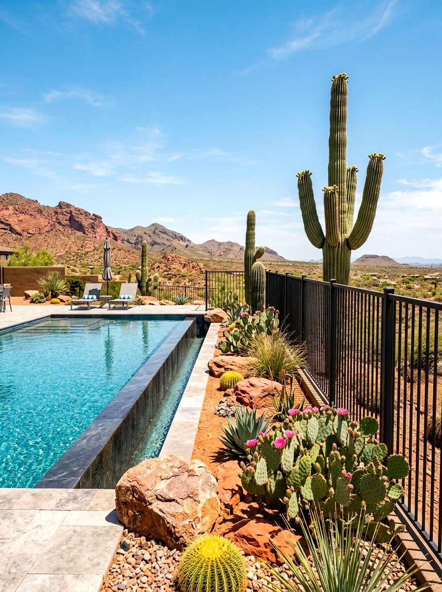 Desert Style Cactus Landscaping - 30 pool fence landscaping ideas