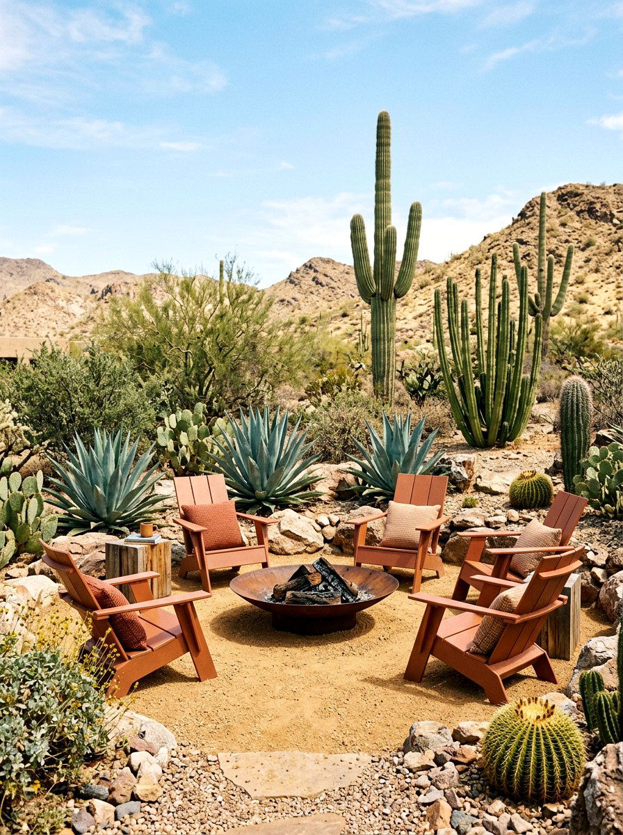 Desert Style Fire Pit Garden - 30 fire lounge backyard ideas
