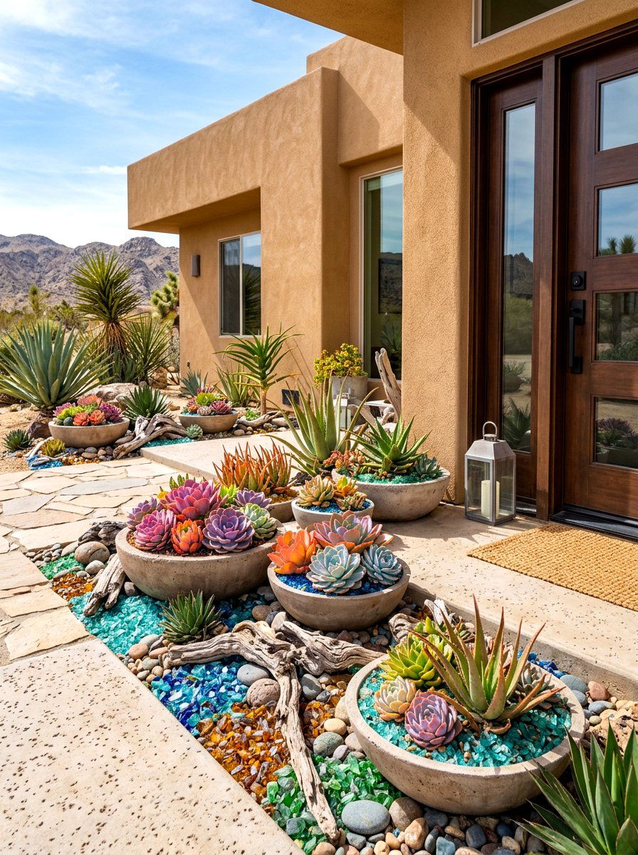 Desert Succulent Front Stoop Garden - 30 front stoop garden ideas
