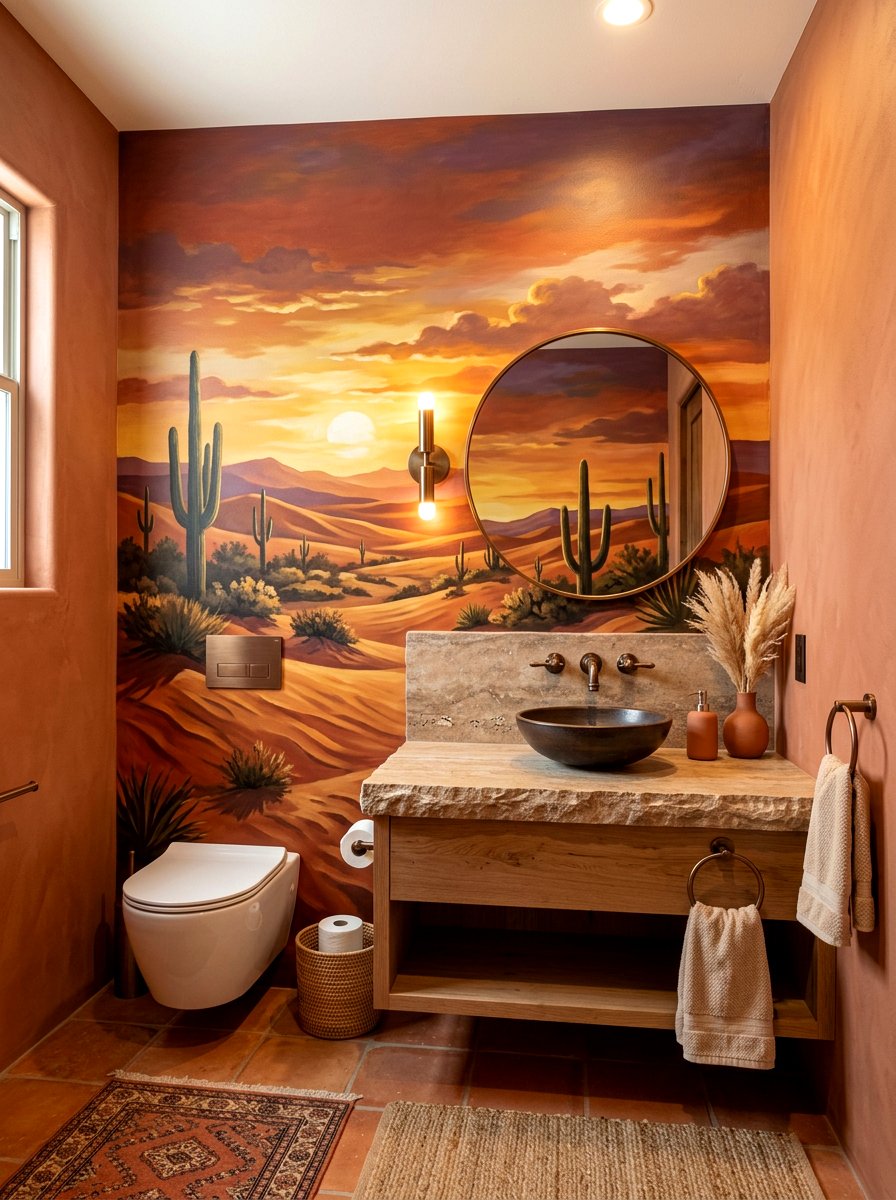 Desert Sunset Wall Mural - 30 landscape mural powder room ideas