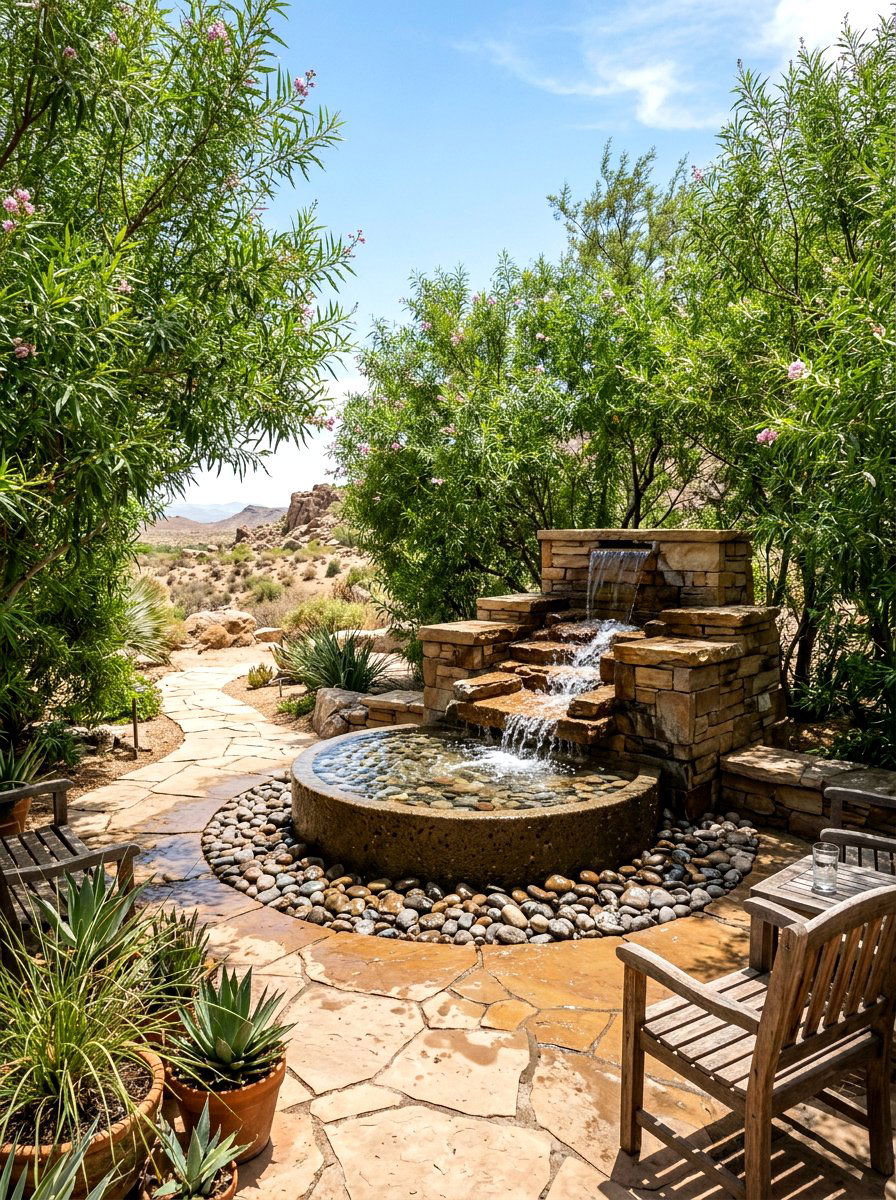 Desert Water Feature - 30 desert patio ideas