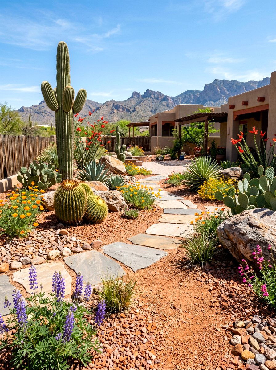 Desert Xeriscape - 30 no grass backyard ideas
