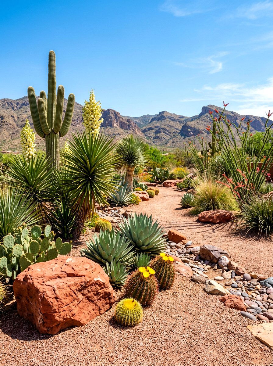 Desert Xeriscape - 30 rock landscaping ideas