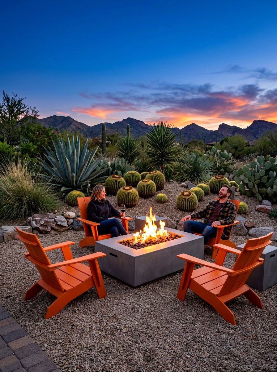 Desert Xeriscape Fire Table - 30 resort patio lounge ideas
