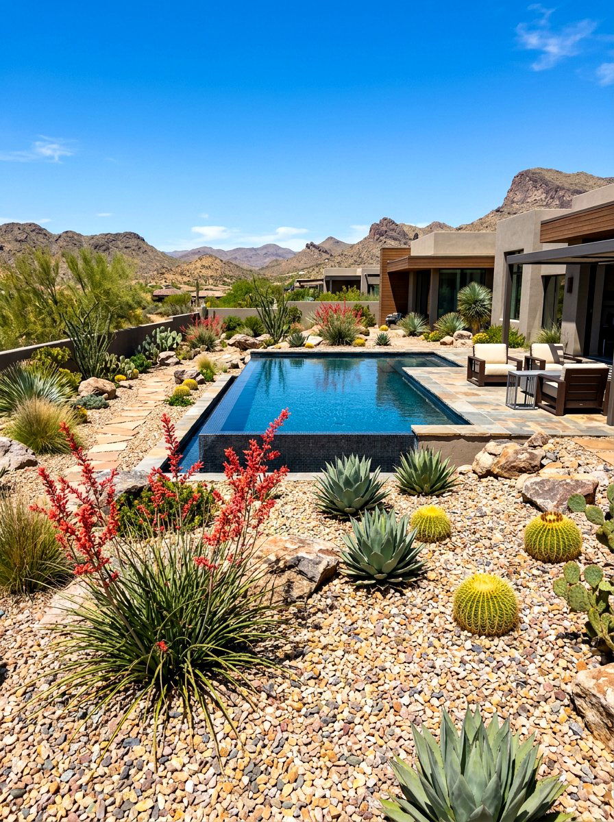 Desert Xeriscape Garden - 30 pool landscaping ideas