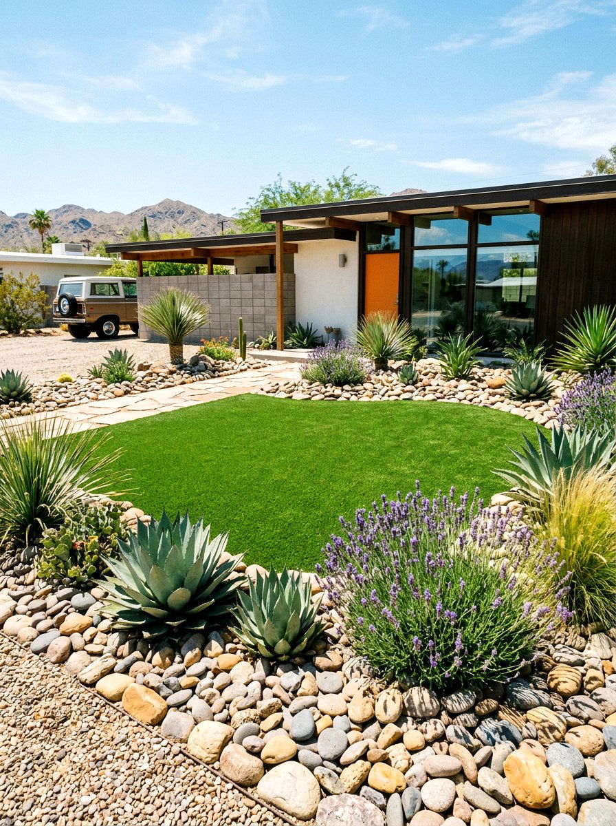 Desert Xeriscape Garden - 30 artificial grass front yard ideas