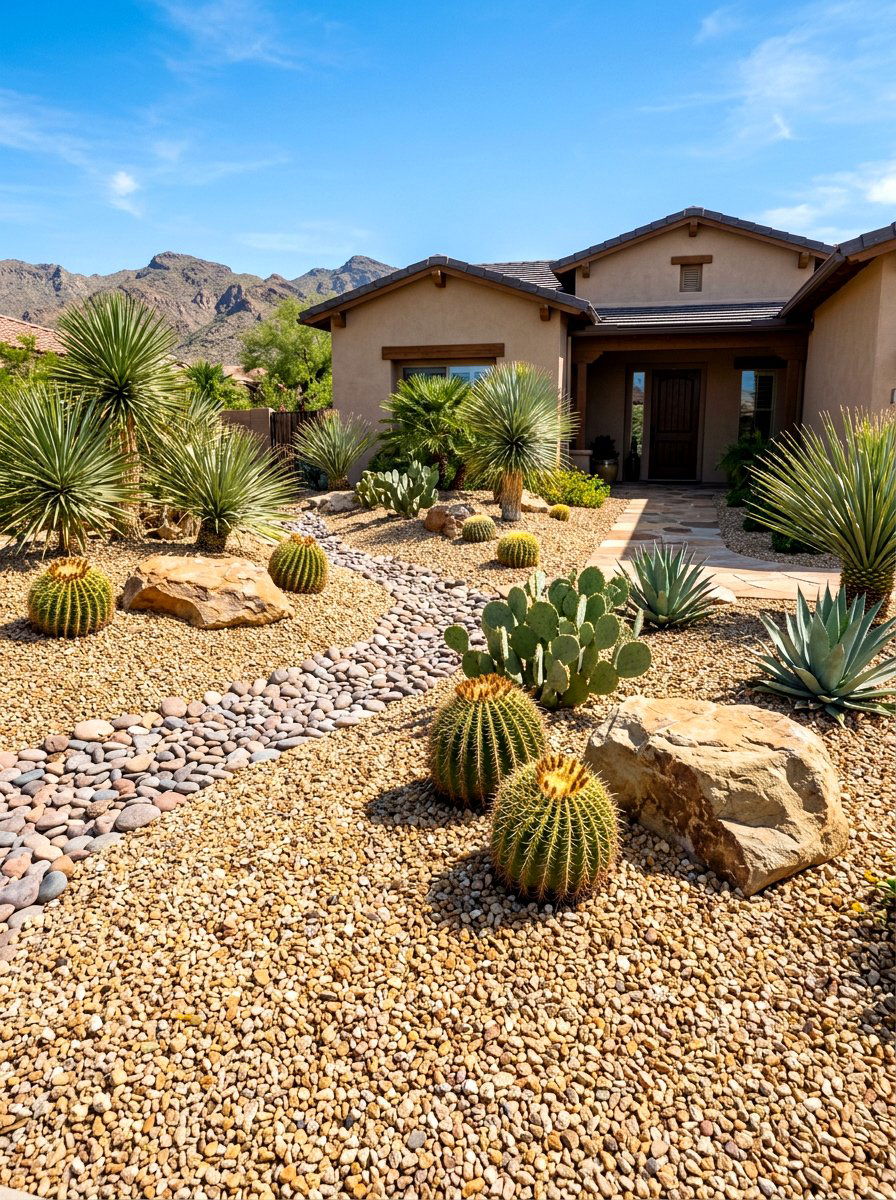 Desert Xeriscape Gravel - 30 rock mulch front yard ideas