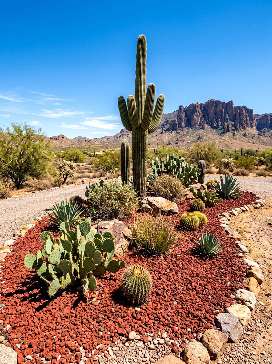 Desert Xeriscape Island - 30 driveway island landscaping ideas