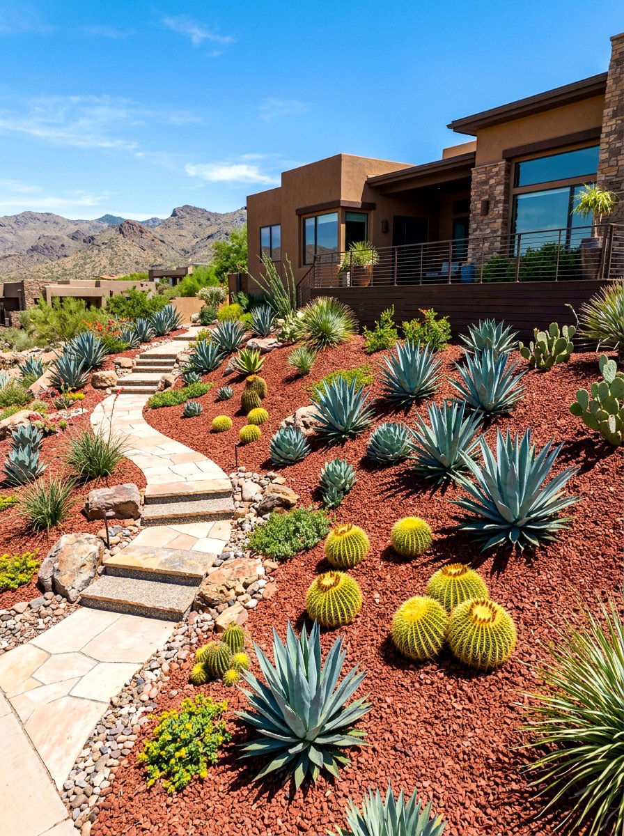 Desert Xeriscape Sloped Yard - 30 slope garden ideas