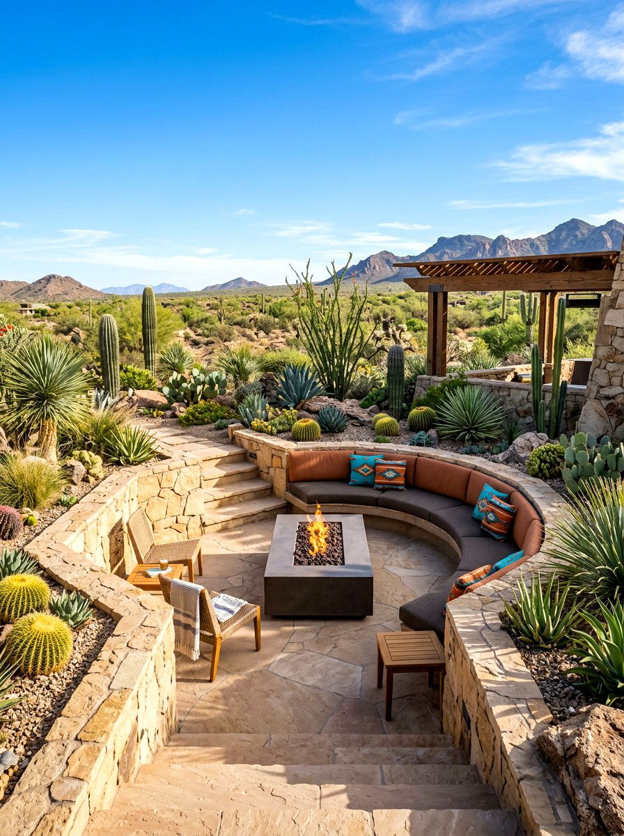 Desert Xeriscape Sunken Lounge - 30 sunken backyard seating ideas
