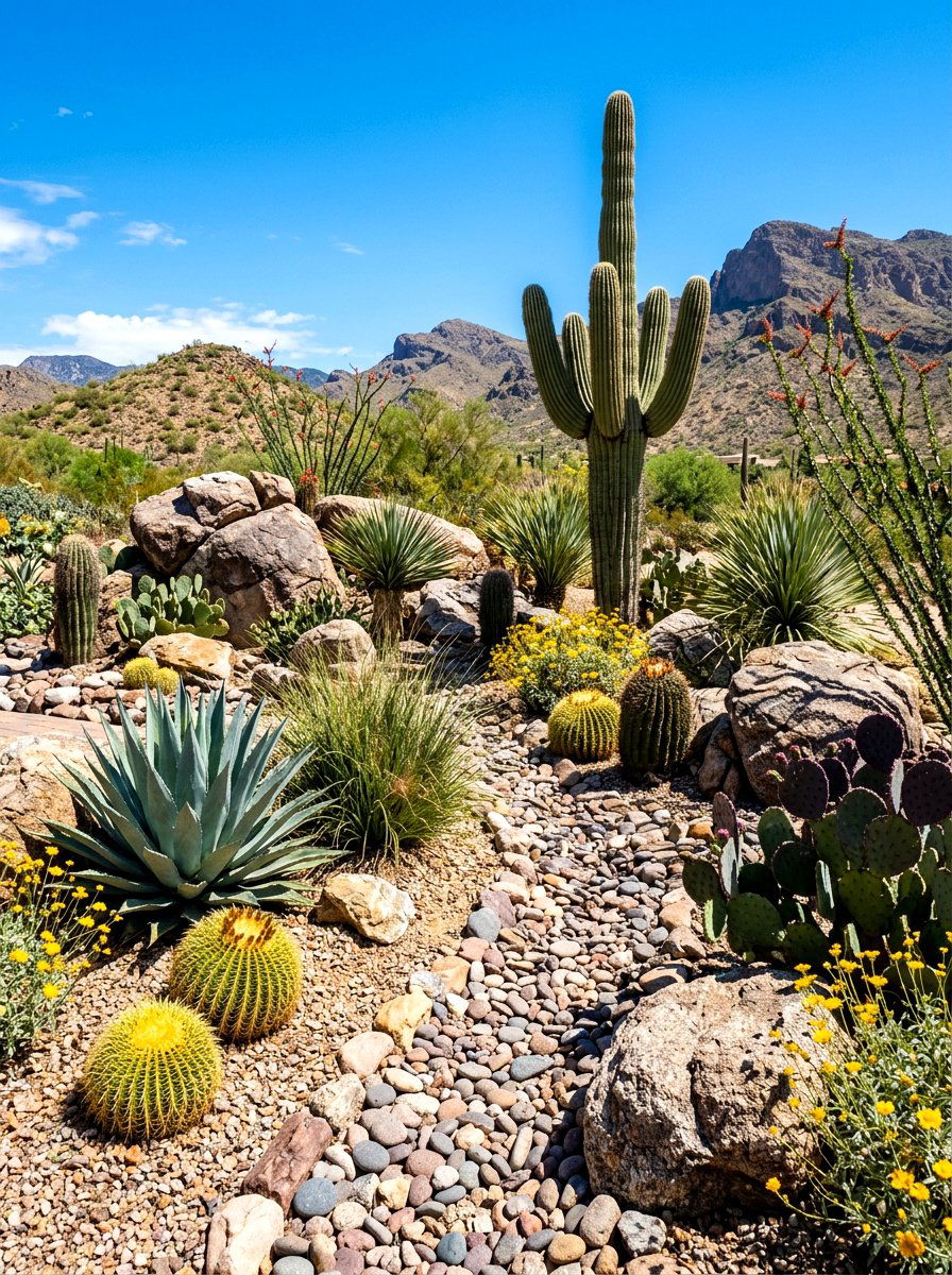 Desert Xeriscaping Theme - 30 river rock landscaping ideas