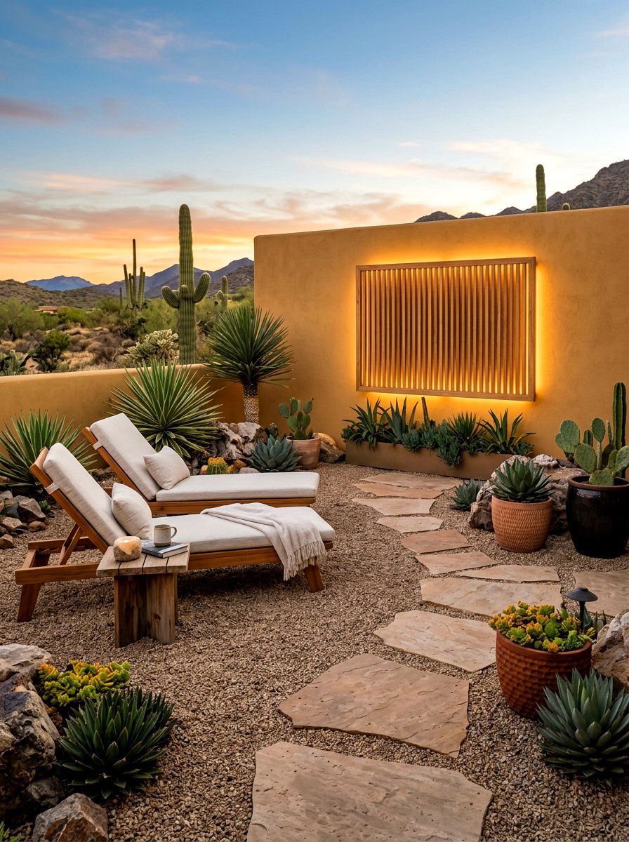 Desert Zen Stone Patio - 30 outdoor movie patio ideas