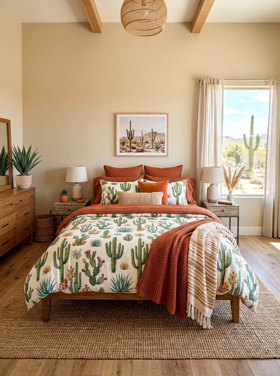 Desert bedroom bedding set - 30 cactus decor ideas