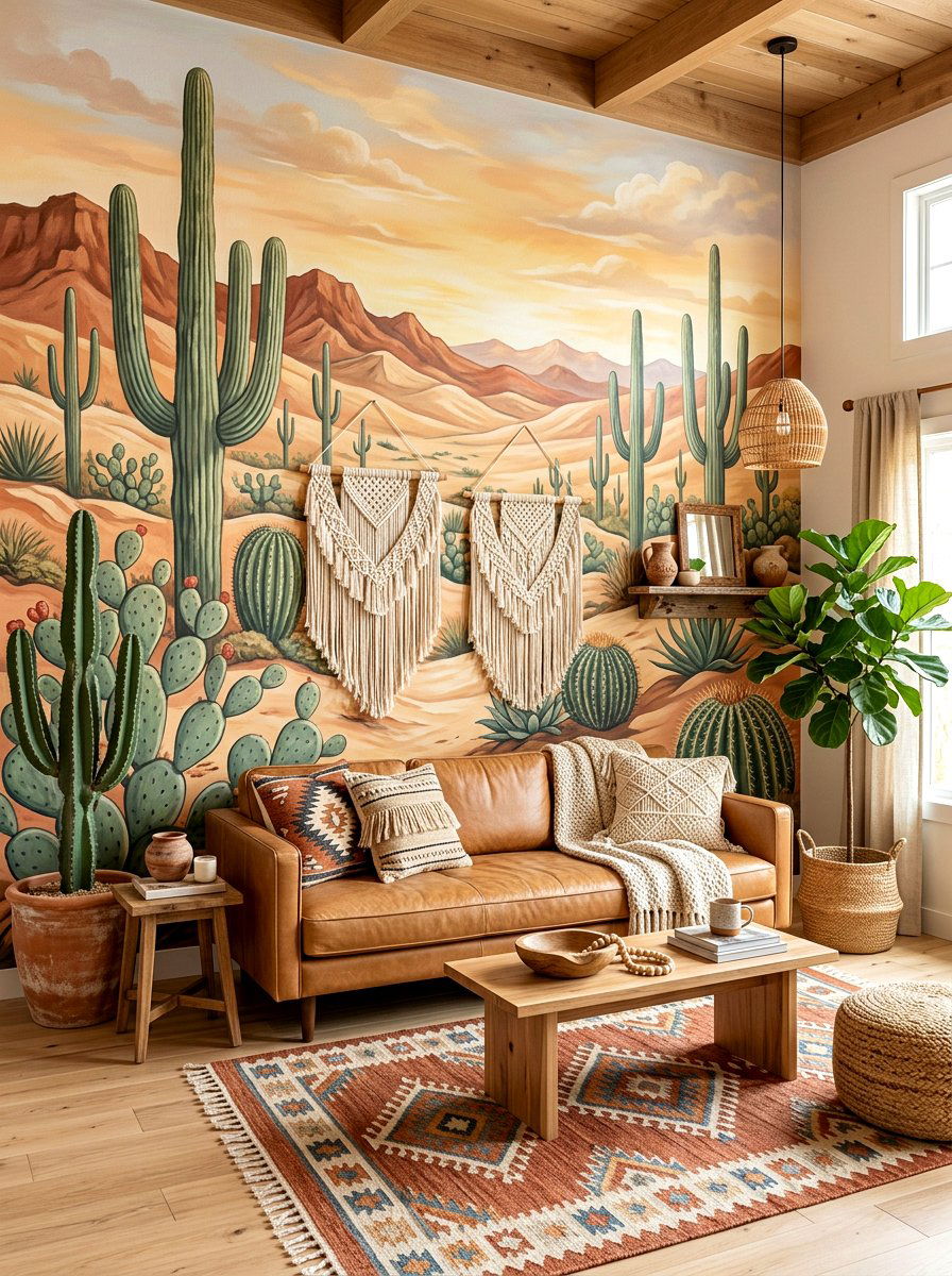 Desert cactus wall mural - 30 mural wall ideas