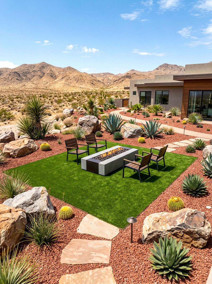 Desert landscape artificial turf - 30 artificial turf backyard ideas
