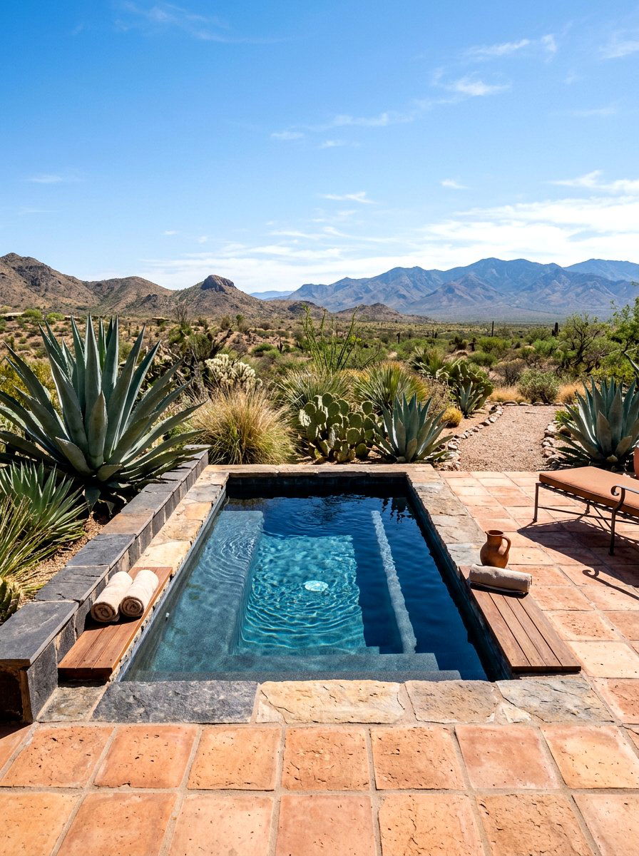 Desert landscape cold plunge - 30 cold plunge bath ideas