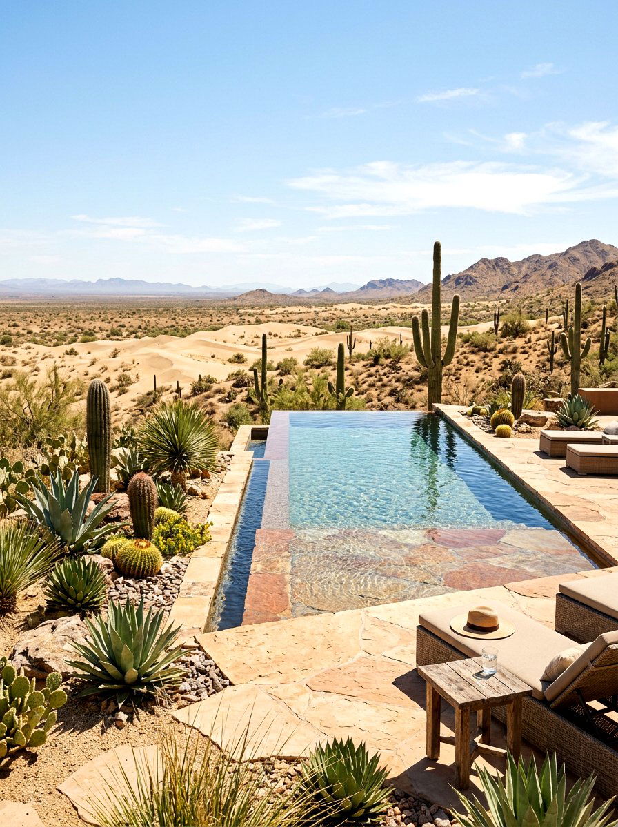 Desert landscape infinity pool - 30 infinity pool backyard ideas
