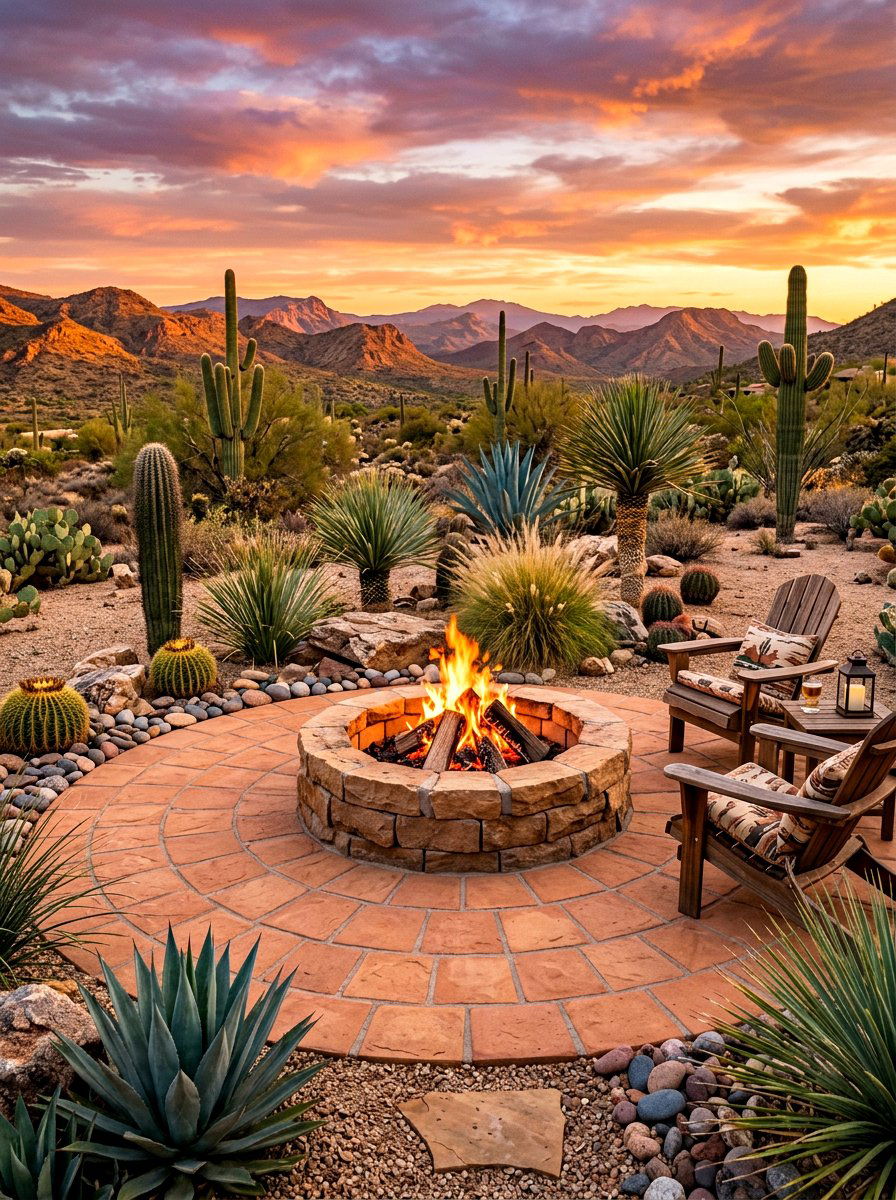 Desert landscape paver fire pit - 30 paver fire pit patio ideas