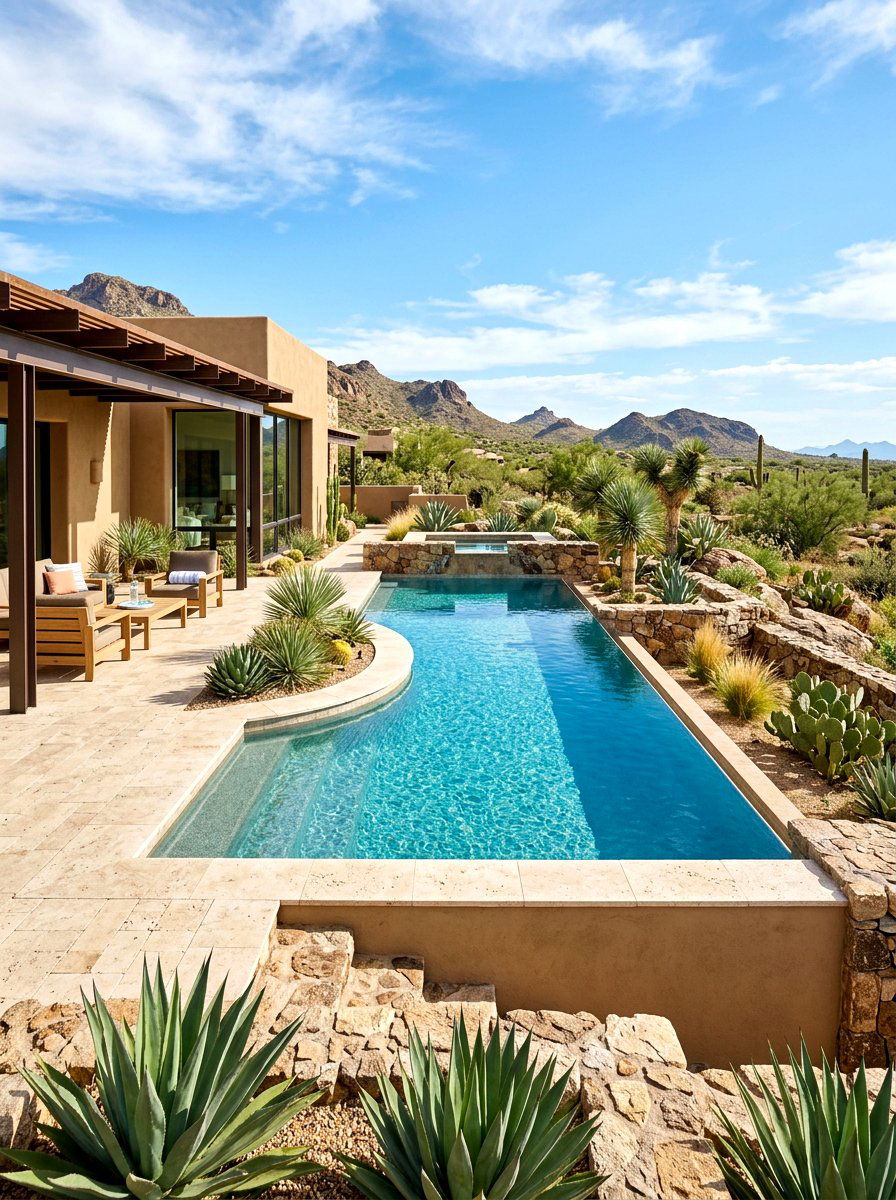 Desert landscape pool - 30 backyard oasis pool ideas
