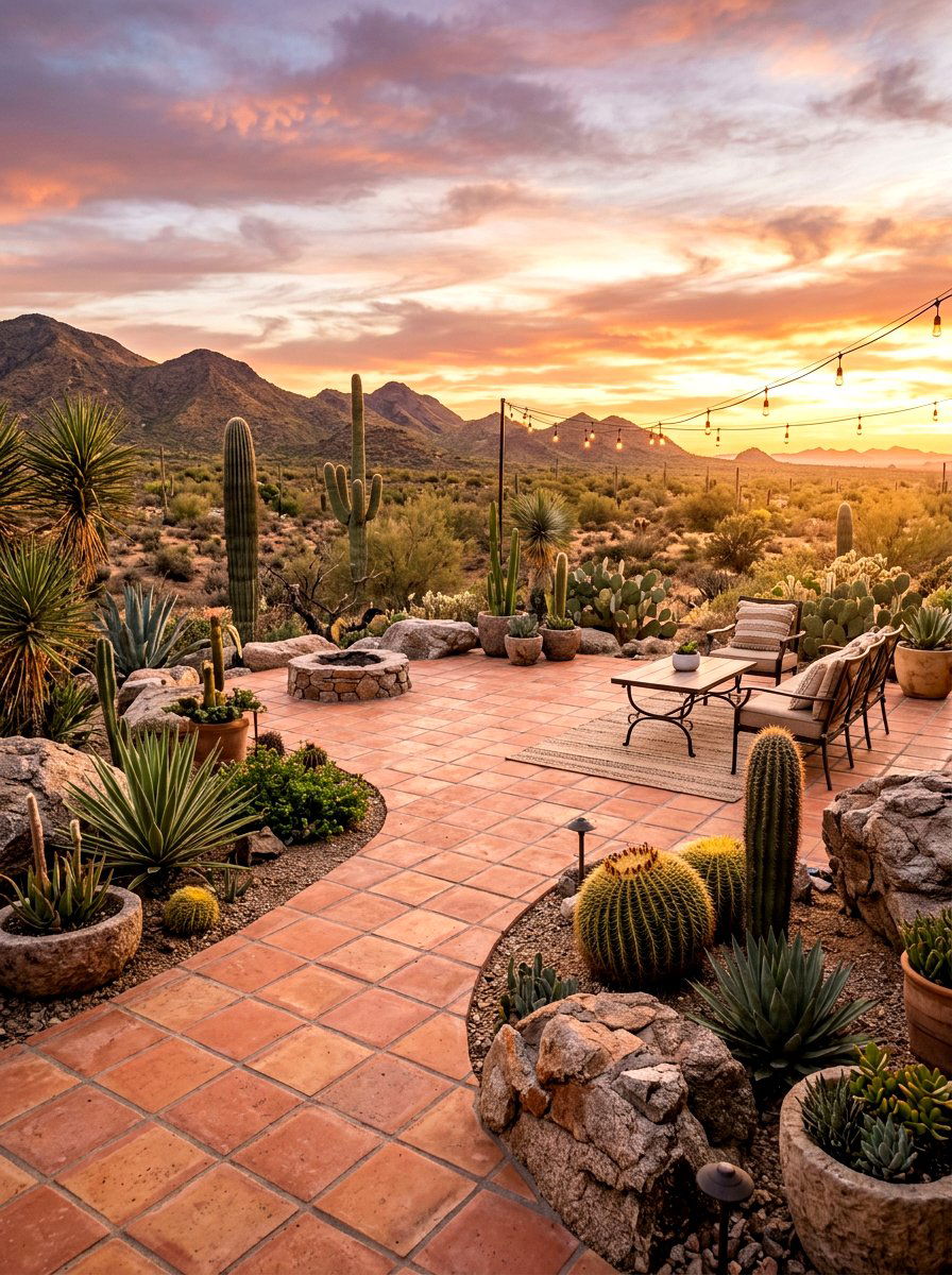 Desert landscape terracotta patio - 30 terracotta patio ideas