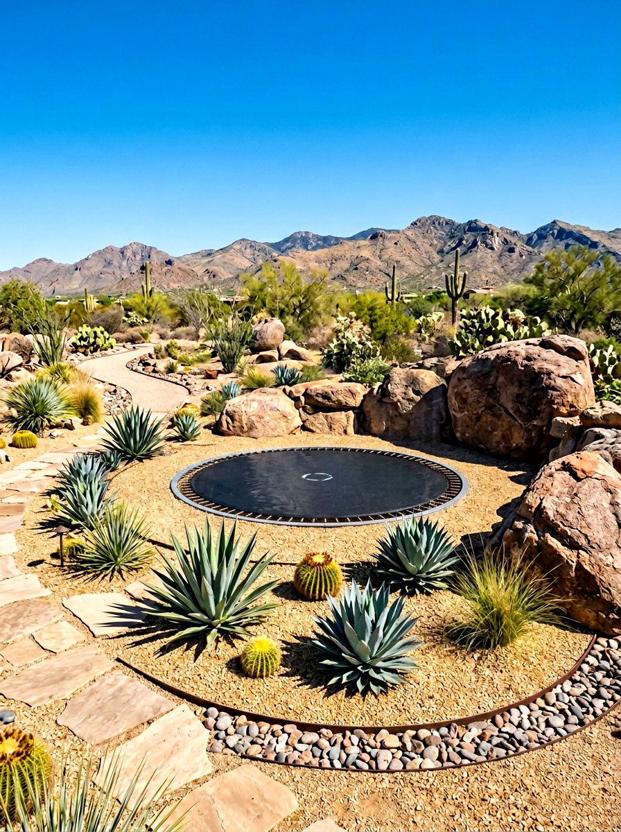 Desert landscape trampoline - 30 trampoline landscaping ideas