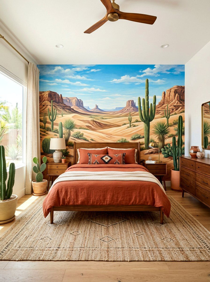 Desert landscape wall mural - 30 landscape mural bedroom ideas