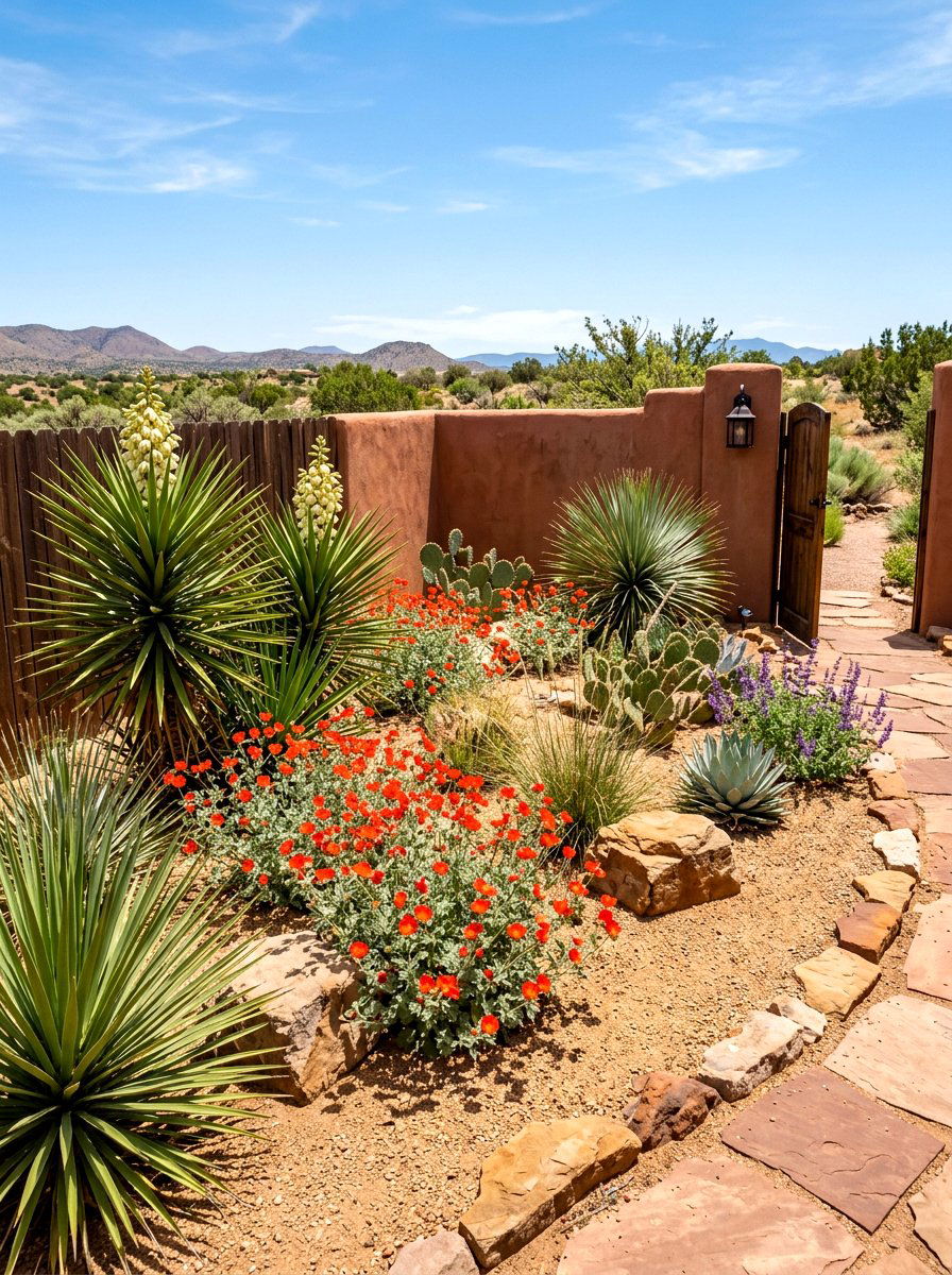 Desert style corner garden - 30 corner flower bed ideas