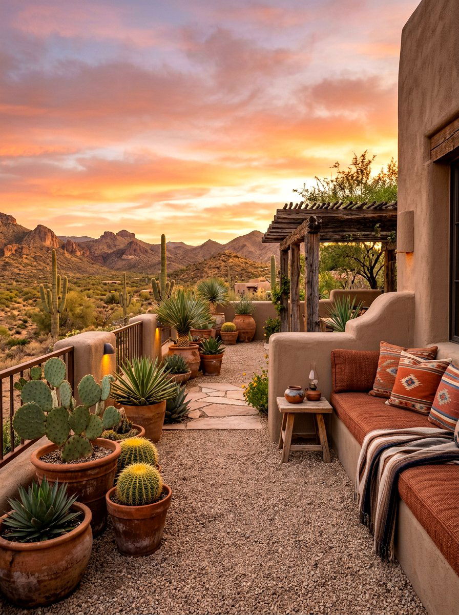 Desert style terrace - 30 terrace lounge ideas aesthetic
