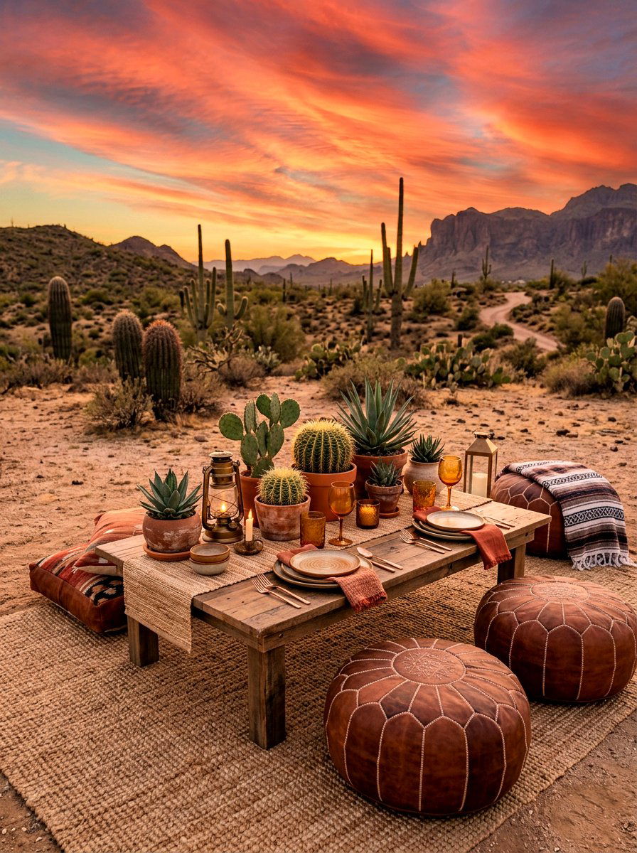 Desert sunset dining decor - 30 sunset dinner table ideas