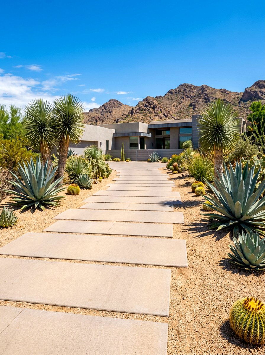 Desert xeriscape driveway - 30 driveway side garden ideas
