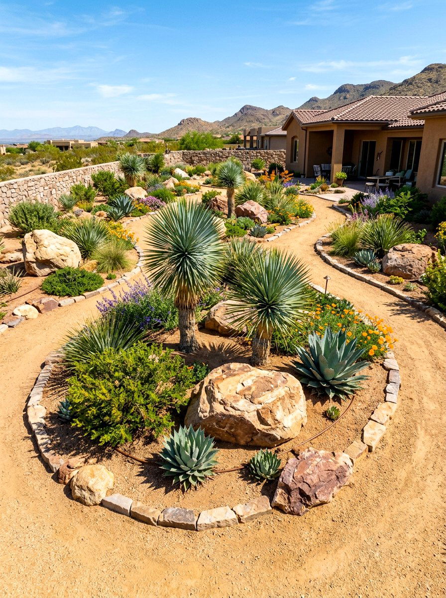 Desert xeriscape landscape design - 30 warm minimalist garden ideas