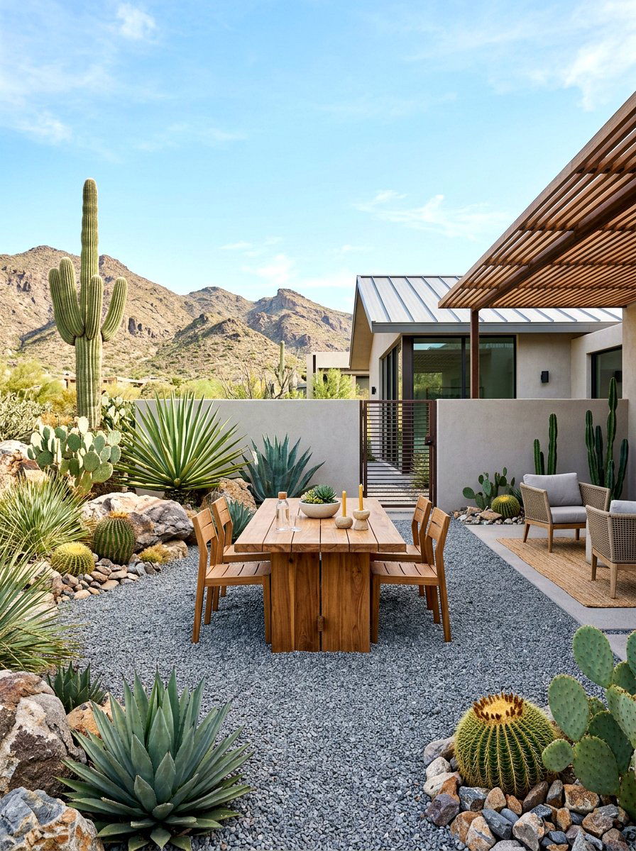 Desert xeriscape patio arrangement - 30 candlelit patio dinner ideas