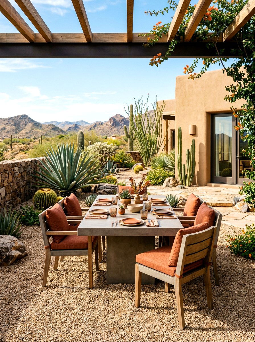 Desert xeriscape patio - 30 outdoor dining nook ideas