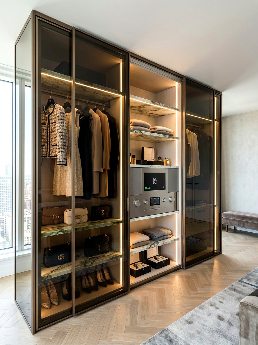 Designer glass wardrobe - 30 glass front closet ideas
