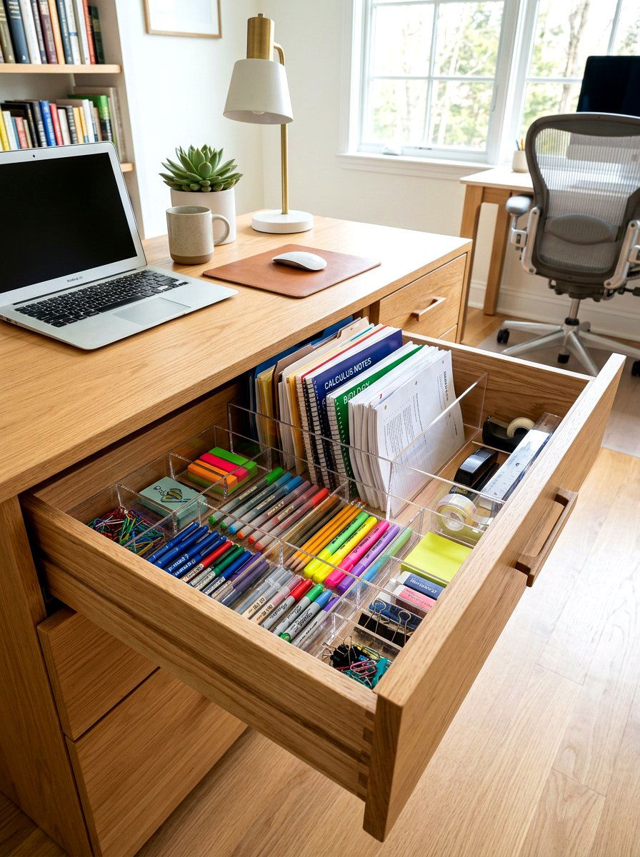 Desk Drawer Divider - 30 school paper organization ideas